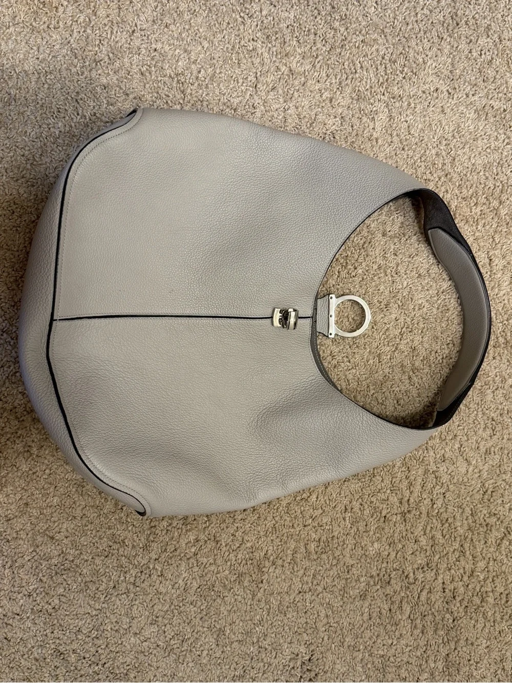 Structured Pebbled Leather Hobo Bag - Light Gray